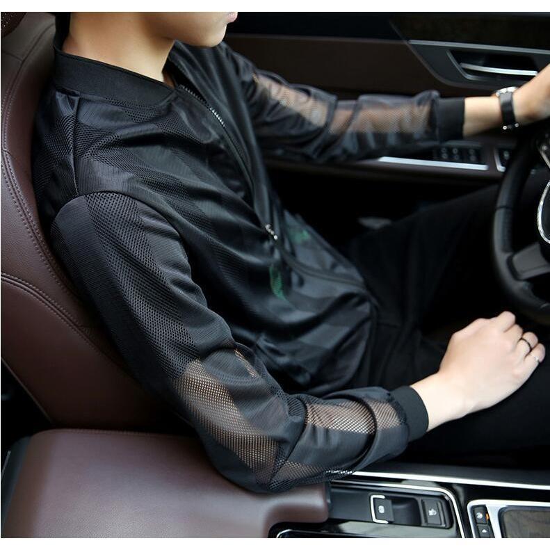 サマーカーディガン メンズ ストライプ 切り替え ライトアウター 夏 薄手 冷感 涼しい 冷房対策 長袖 メッシュ編み - 画像 (7)