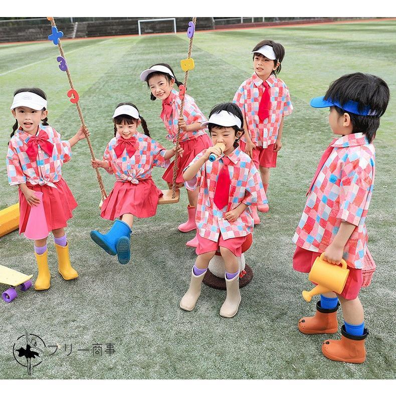 バラ色 韓国 キッズダンス衣装 セットアップ 半袖シャツ 短パン スカート 女の子 男の子 ステージ衣装 子供服 ヒップホップ 可愛い ダンスウェア 団体 演出服 派 - 画像 (5)