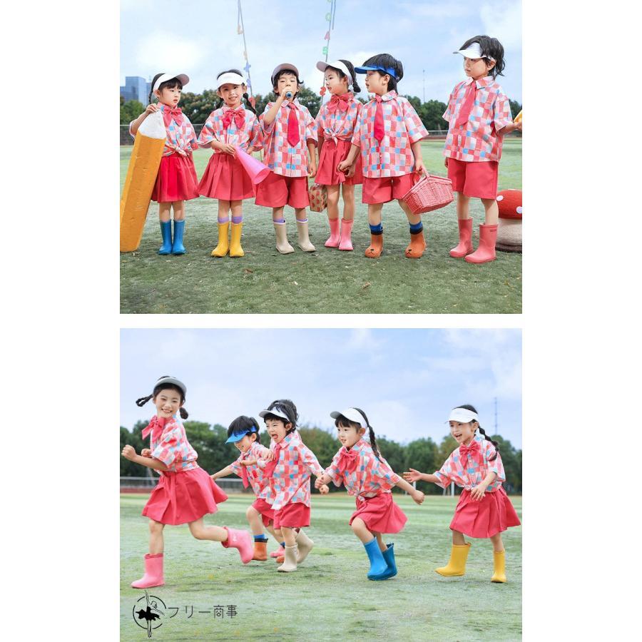 バラ色 韓国 キッズダンス衣装 セットアップ 半袖シャツ 短パン スカート 女の子 男の子 ステージ衣装 子供服 ヒップホップ 可愛い ダンスウェア 団体 演出服 派 - 画像 (6)