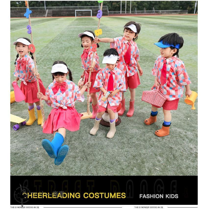 バラ色 韓国 キッズダンス衣装 セットアップ 半袖シャツ 短パン スカート 女の子 男の子 ステージ衣装 子供服 ヒップホップ 可愛い ダンスウェア 団体 演出服 派 - 画像 (7)