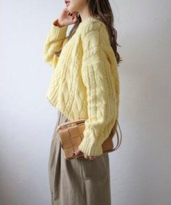 ボンジュールサガン BONJOUR SAGAN クルーネックミックスケーブルニット (YELLOW)