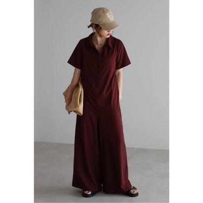 ボンジュールサガン BONJOUR SAGAN 襟付きハーフスリーブジャンプスーツ (DARK-WINE)