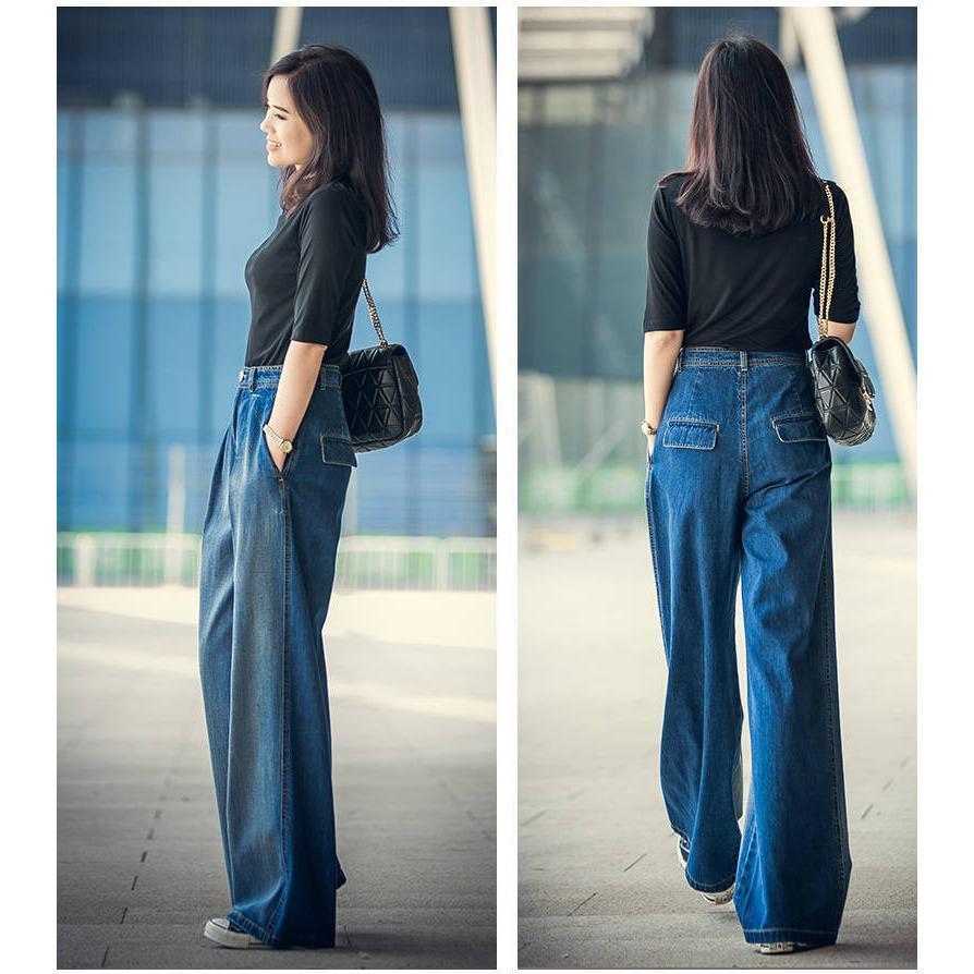 フレアパンツ デニム バギーパンツ レディースガウチョパンツ ボトムス ウエストゴム ジーンズ 大きいサイズ 春秋 - 画像 (5)