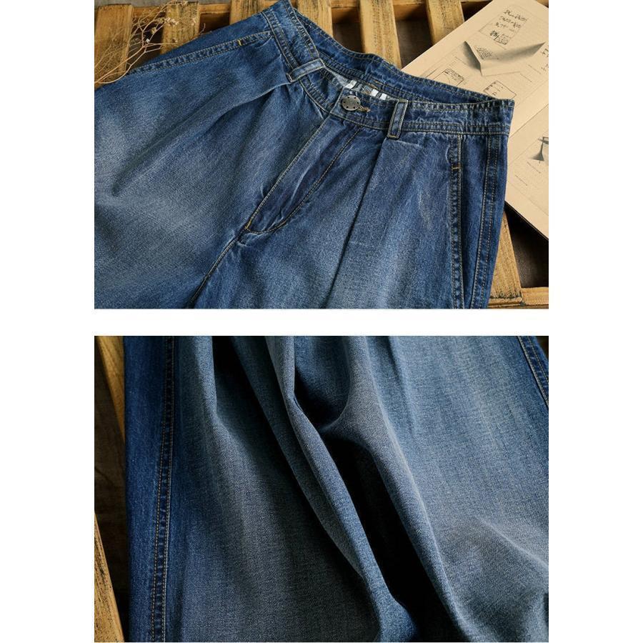フレアパンツ デニム バギーパンツ レディースガウチョパンツ ボトムス ウエストゴム ジーンズ 大きいサイズ 春秋 - 画像 (6)