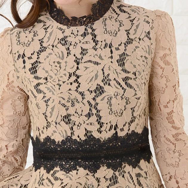 Lace Ladies パーティードレス 総レース ミモレ丈 ワンピース グリーン ドレス フレア 七分袖 レディースミディ丈 ロングドレス 膝下丈 袖あり - 画像 (7)