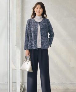 ジャケット アウター レディース おしゃれ 秋冬 ミセス シニア ファッション 40代 50代 60代 70代 80代 ツイード調ストレッチジャケット