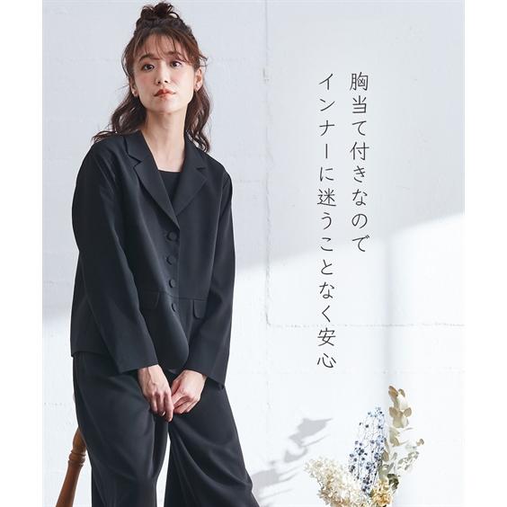 ニッセン 喪服 スーツ レディース 礼服 洗える 防しわ 胸当て付き ナチュラル テーラード ジャケット +ワイド パンツ S/M/L nissen - 画像 (5)
