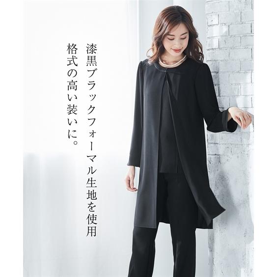 ニッセン 喪服 スーツ パンツ レディース 礼服 洗える防しわ ロング 羽織重ね着風 前開き ブラウス ストレッチ S/M/L nissen - 画像 (8)