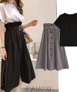 スカートスーツ 夏 Tシャツ＋スカート オフィス フェミニン おしゃれ  ブラックTシャツ 2点セット お出かけ カジュアル ス