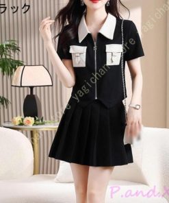 スーツ フレアスカート チャイナドレス風 レディーズ 膝丈 半袖 フォーマル Vネック フリル 結婚式 チュニック 通勤 OL カジュアル パーティー フレア マキシ