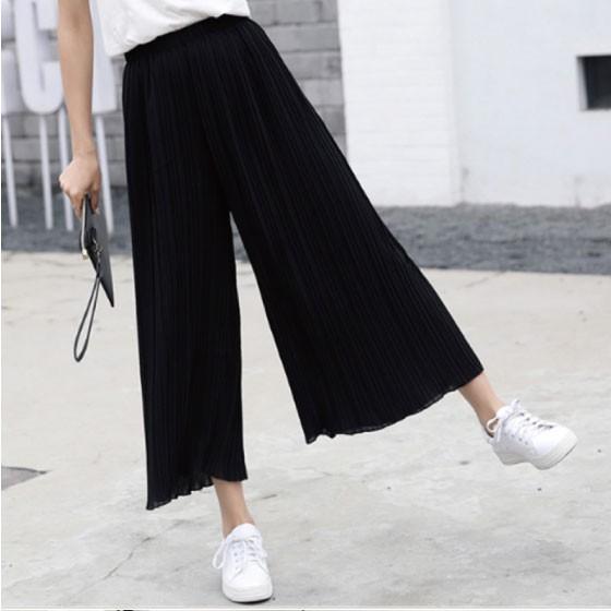 ワイドパンツ レディース 春 夏 秋 ガウチョパンツ プリーツ クロップド 七分丈 スカーチョ 7分丈 ブラック 20代 30代 40代 OL ママ 母 - 画像 (4)