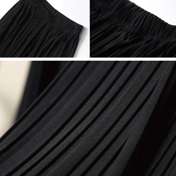 ワイドパンツ レディース 春 夏 秋 ガウチョパンツ プリーツ クロップド 七分丈 スカーチョ 7分丈 ブラック 20代 30代 40代 OL ママ 母 - 画像 (8)