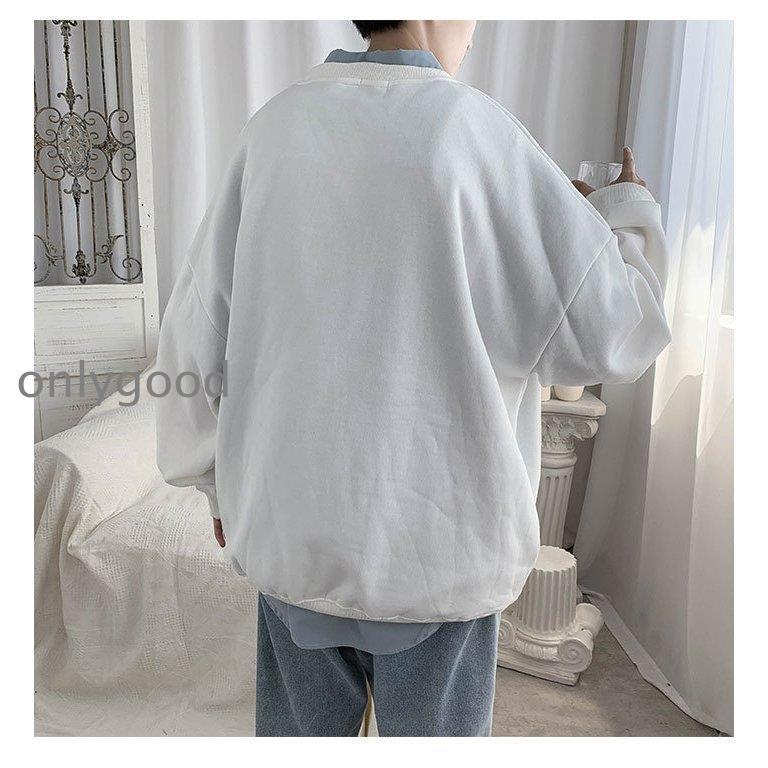 トレーナー Tシャツ メンズ 冬 春 秋 パーカー おしゃれ 厚手 ゆったり シンプル 長袖 無地 通学 カジュアル キレイめ トップス 冬新作 - 画像 (9)