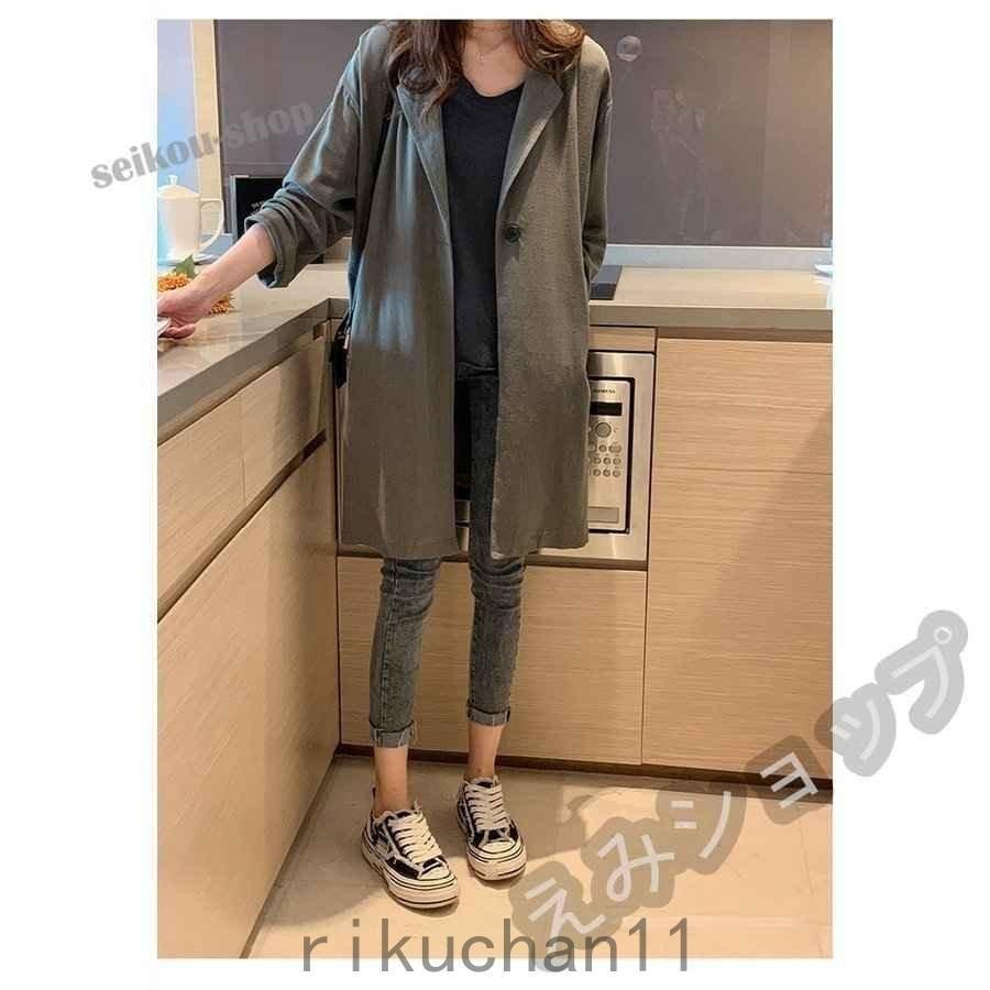 トレンチコートレディース春スプリングコートロングコートアウタージャケット春コートゆったりカジュアル大きいサイズ無地通勤OL - 画像 (2)