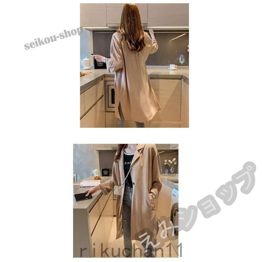トレンチコートレディース春スプリングコートロングコートアウタージャケット春コートゆったりカジュアル大きいサイズ無地通勤OL - 画像 (3)