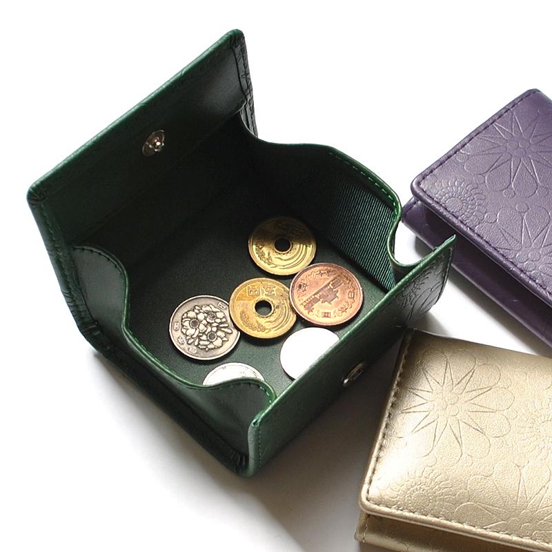 小銭入れ レディ−ス コインケース ボックス型 背面ポケット コンパクト 小さい 型押し 牛床革 No.3194 mlb - 画像 (2)