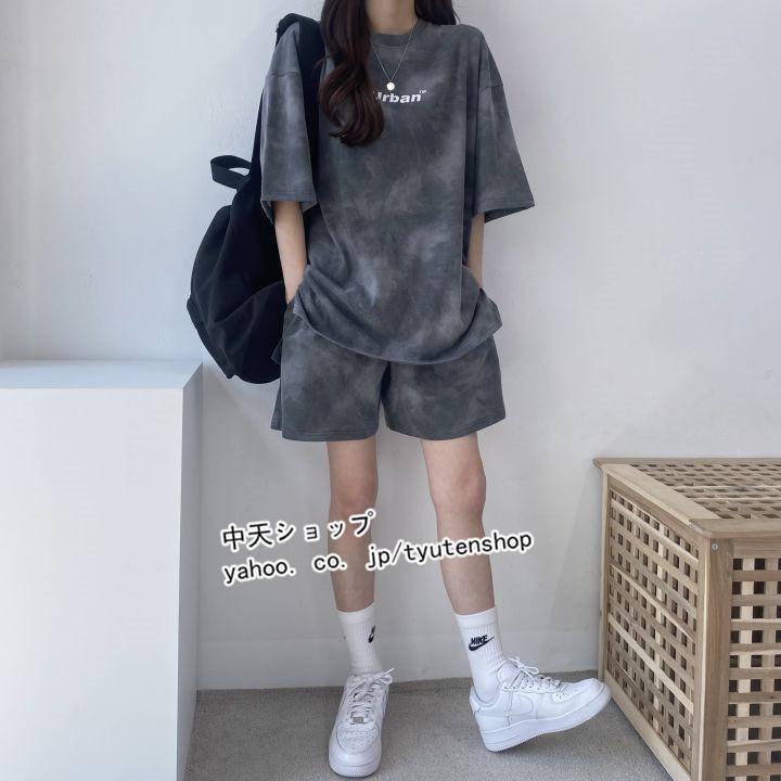 Tシャツ レディース セットアップ カジュアル 2点セット 半袖tシャツ+ショートパンツ ハーフパンツ ルームウェア 部屋着 ゆったり 絞り染め - 画像 (5)