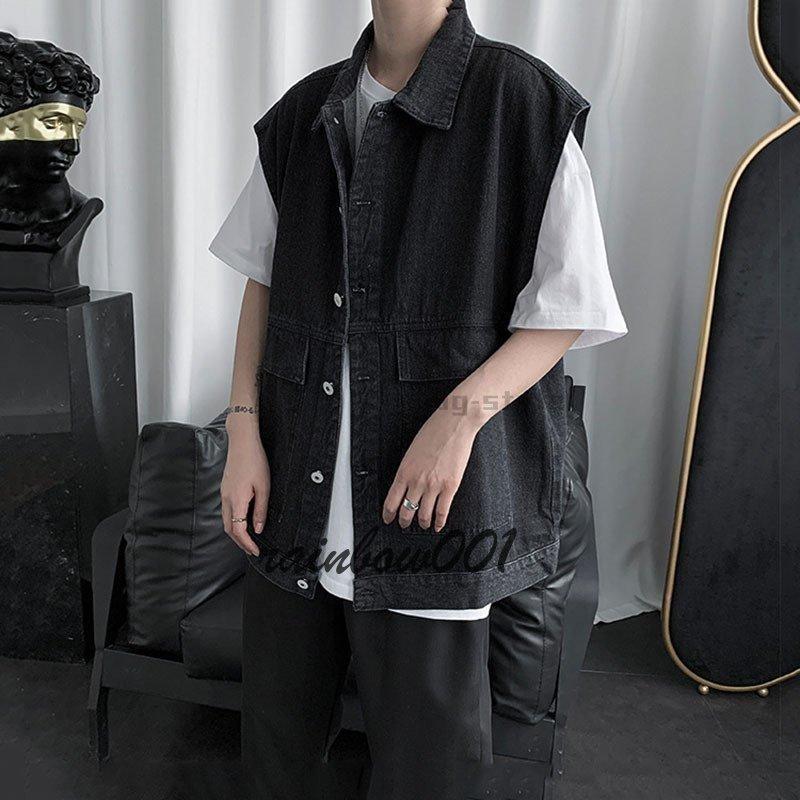 多机能デニムジャケット春と秋ポケットデザインのファッション袖なしゆったりした上着ベスト - 画像 (6)