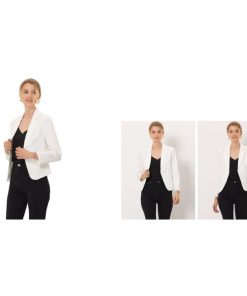 Allegra K ブレザー 花柄 長袖 前開き ピークトラペル ショート丈 オフィスカジュアル レディース 白い固体 2XL