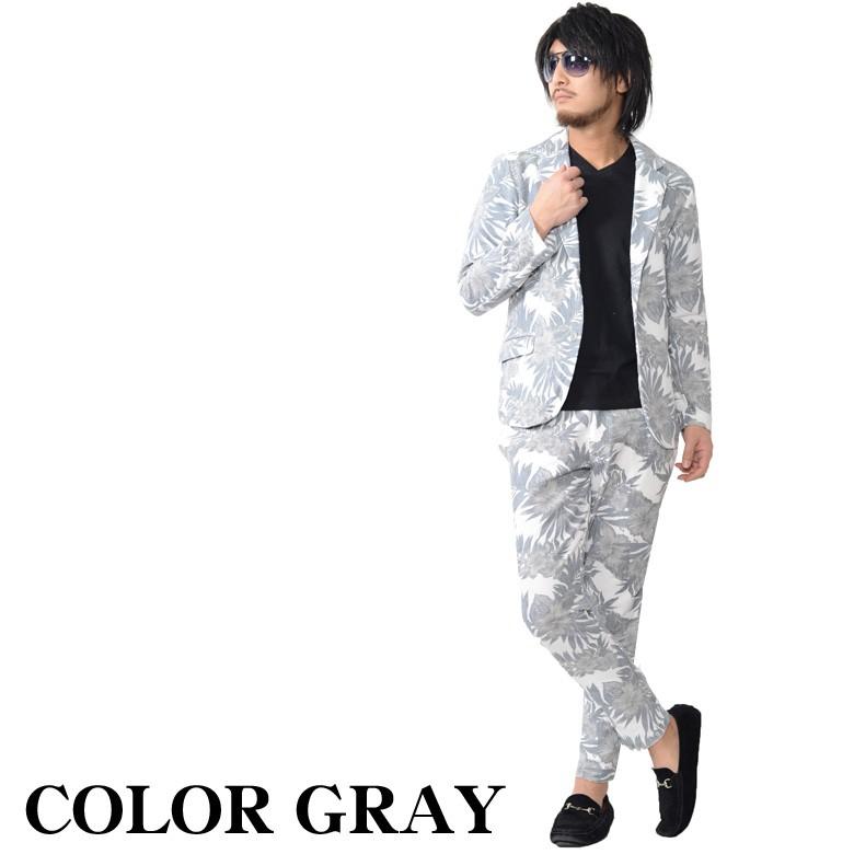 【閉店セール】スーツ メンズ パイル生地 ミニ裏毛 ボタニカル柄 フラワー セットアップ テーラードジャケット JKT ロングパンツ 上下セット