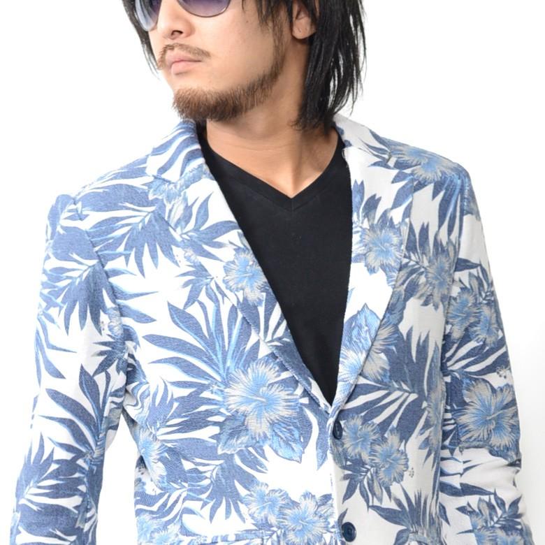 【閉店セール】スーツ メンズ パイル生地 ミニ裏毛 ボタニカル柄 フラワー セットアップ テーラードジャケット JKT ロングパンツ 上下セット - 画像 (3)