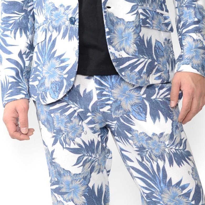 【閉店セール】スーツ メンズ パイル生地 ミニ裏毛 ボタニカル柄 フラワー セットアップ テーラードジャケット JKT ロングパンツ 上下セット - 画像 (4)