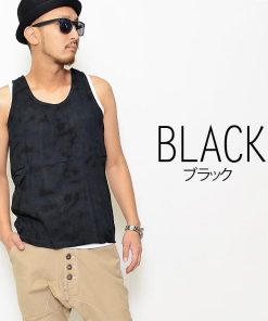 【閉店セール】タンクトップ メンズ ムラ染め加工レイヤードタンクトップ ノースリーブ カットソー アンサンブル 重ね着 レイヤード M L