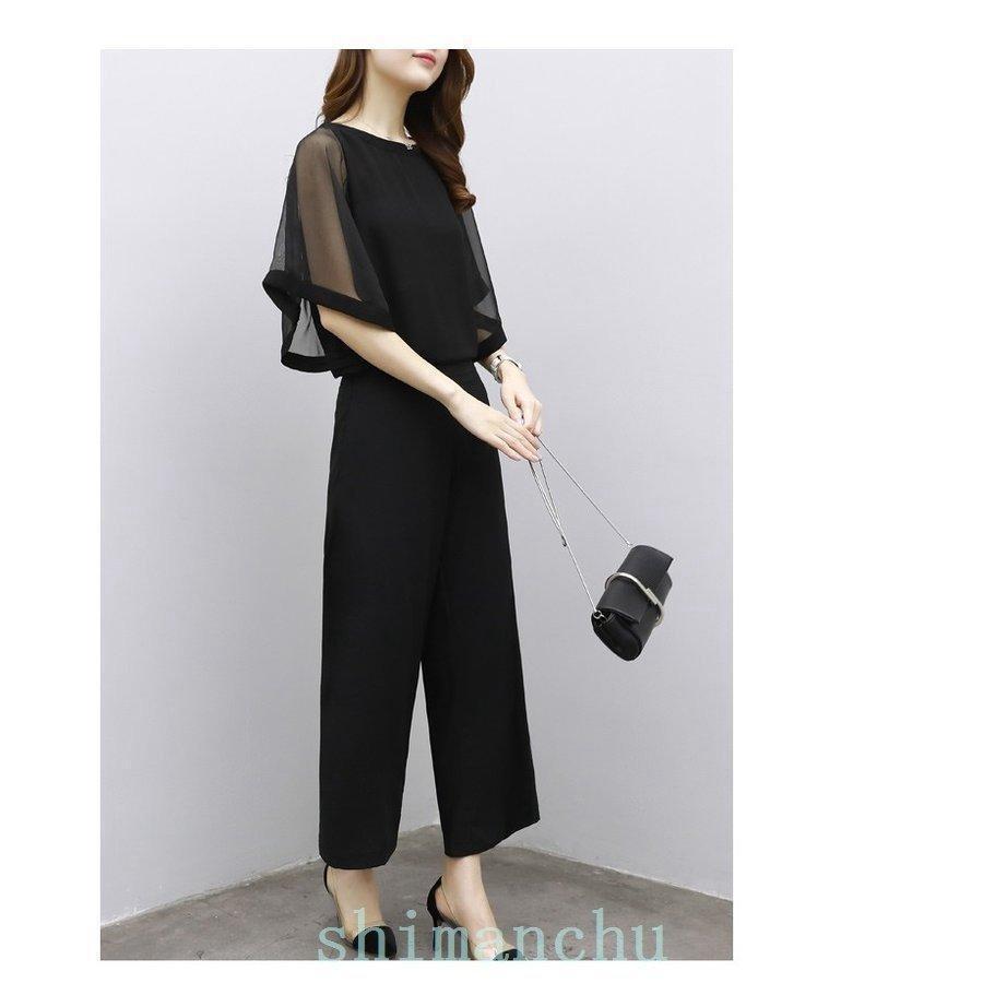 セットアップワイドパンツレディースきれいめ2点セットスシフォンブラウスフリルゆったり体型カバーフォーマル二次会30代40代入学式入園式 - 画像 (3)