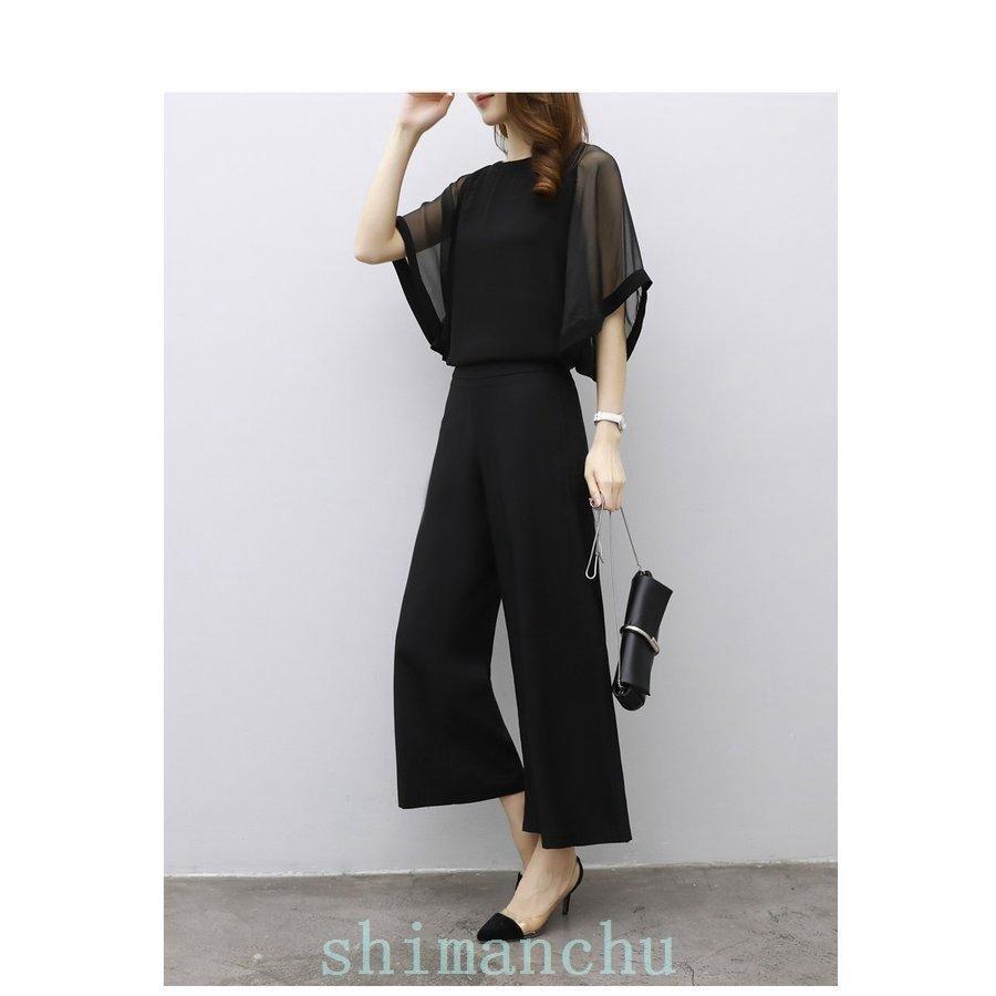 セットアップワイドパンツレディースきれいめ2点セットスシフォンブラウスフリルゆったり体型カバーフォーマル二次会30代40代入学式入園式 - 画像 (6)