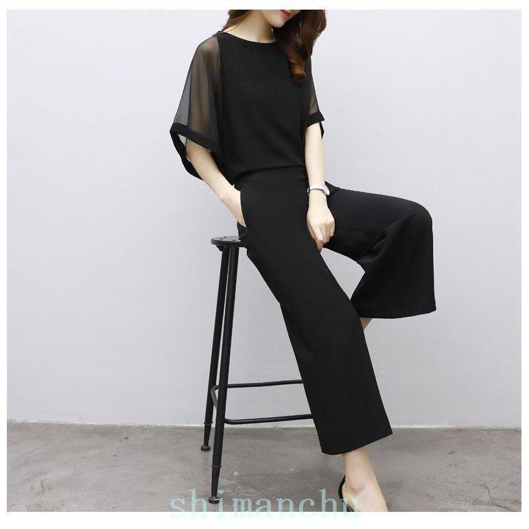 セットアップワイドパンツレディースきれいめ2点セットスシフォンブラウスフリルゆったり体型カバーフォーマル二次会30代40代入学式入園式 - 画像 (7)