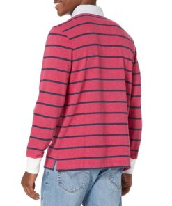 Brooks Brothers Men's Long Sleeve BB Stripe Rugby Shirt, Pink/Navy, Large