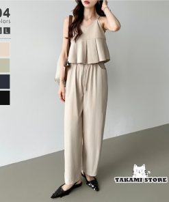 セットアップ ペプラムキャミソール ワイドパンツ ペプラムキャミ ペプラム トップス キャミソール ペプラムトップス レディース ビスチェ プルオーバー パンツ