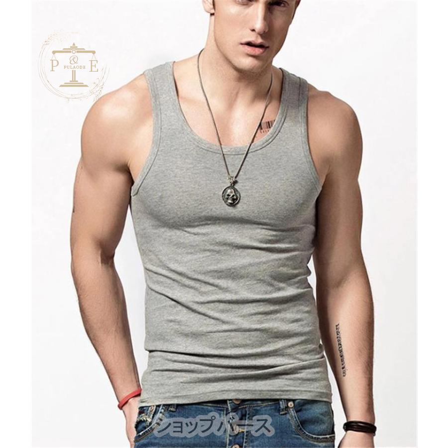 タンクトップ メンズ インナー 綿 シャツ クルーネック 男性 肌着 下着 ストレッチ カジュアル 涼しい 吸汗速乾 筋トレ スポーツ - 画像 (3)