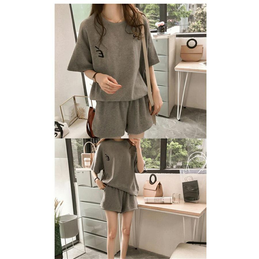 ルームウェア 2点セット レディース ジャージ 半袖 Tシャツ ショートパンツ セットアップ 部屋着 一部 パジャマ 春夏 大きいサイズ 運動用 ジム - 画像 (6)