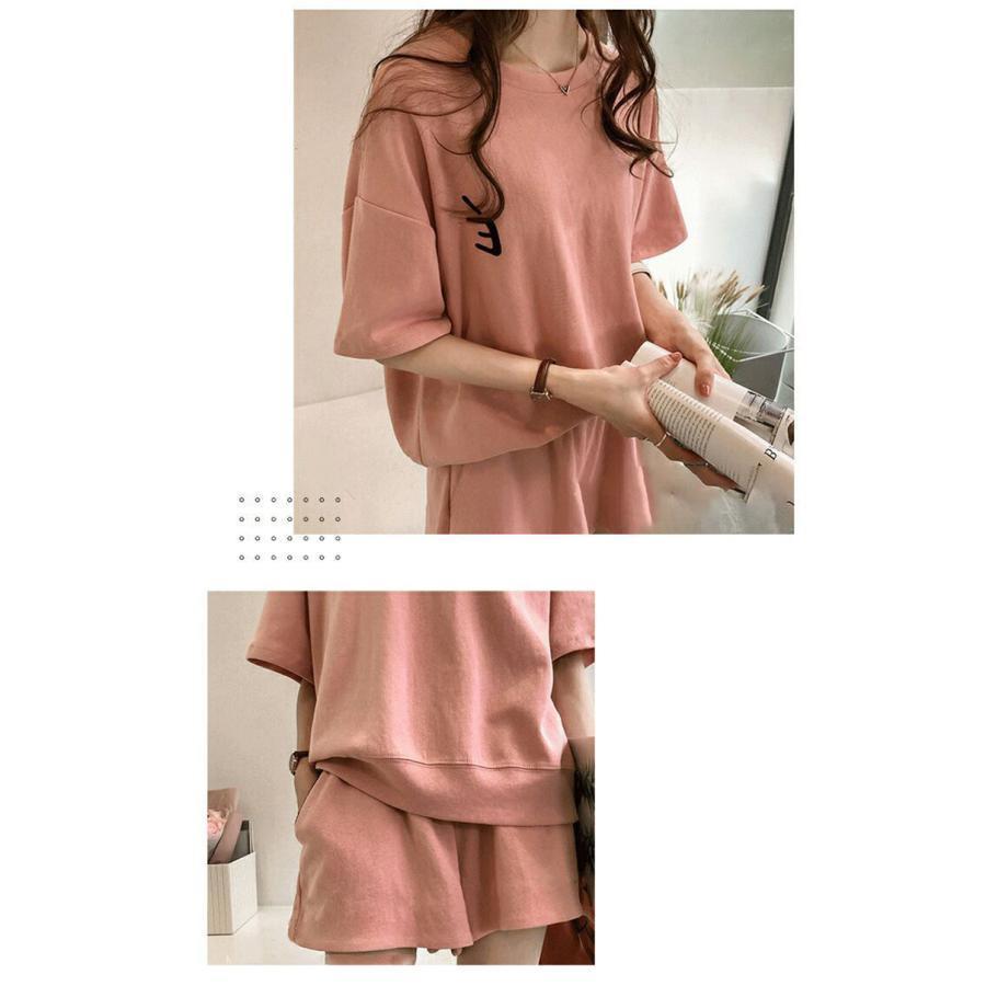 ルームウェア 2点セット レディース ジャージ 半袖 Tシャツ ショートパンツ セットアップ 部屋着 一部 パジャマ 春夏 大きいサイズ 運動用 ジム - 画像 (7)