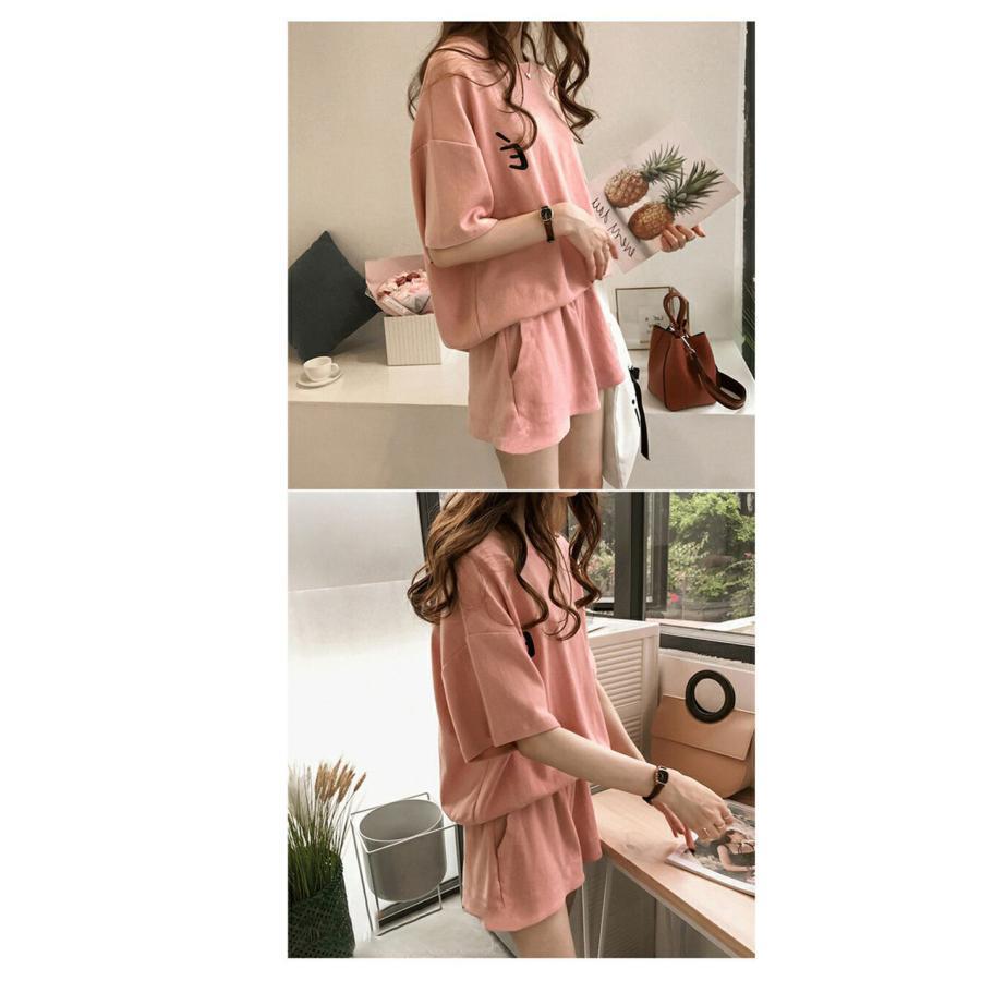 ルームウェア 2点セット レディース ジャージ 半袖 Tシャツ ショートパンツ セットアップ 部屋着 一部 パジャマ 春夏 大きいサイズ 運動用 ジム - 画像 (8)