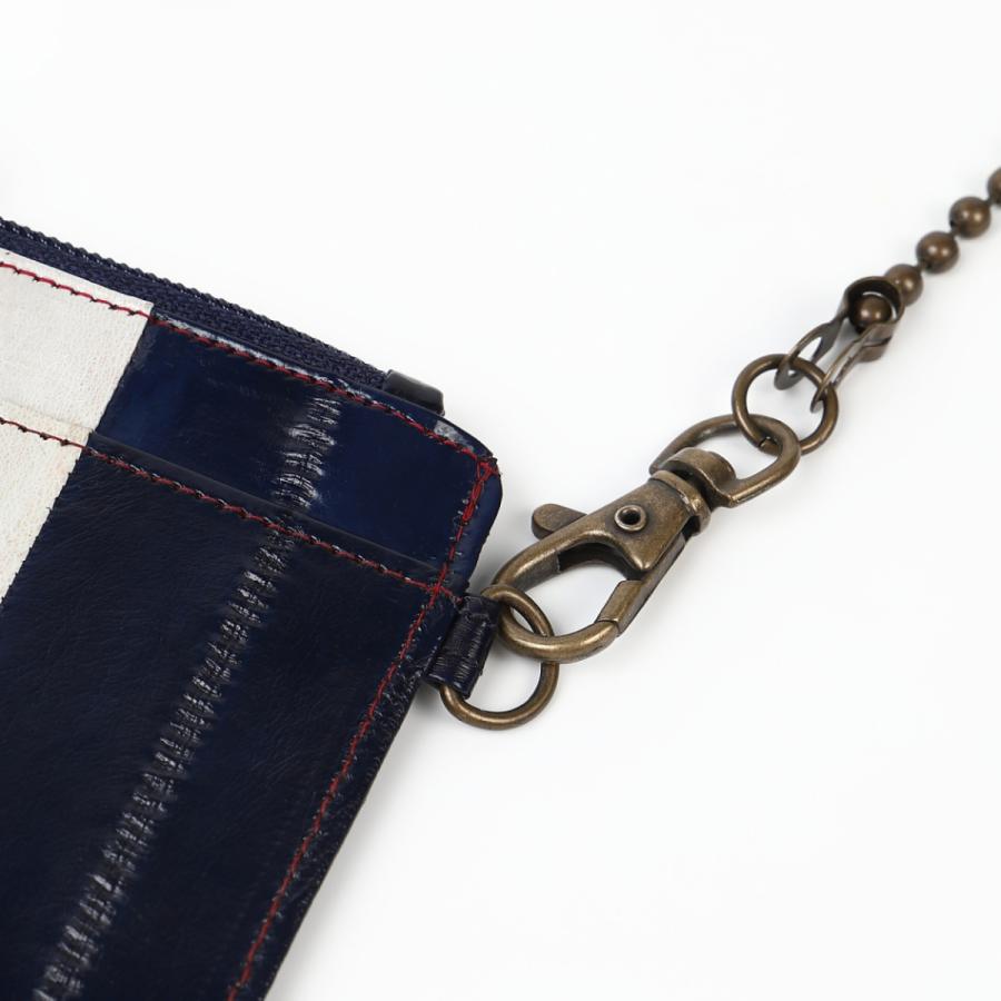 【TONYstyleドット・水玉柄の裏地がおしゃれなイールスキン】チェーン付きカードケース〈トリコロール〉フランスカラー ウナギ革 金運 健康運 うなぎ 軽量 - 画像 (3)