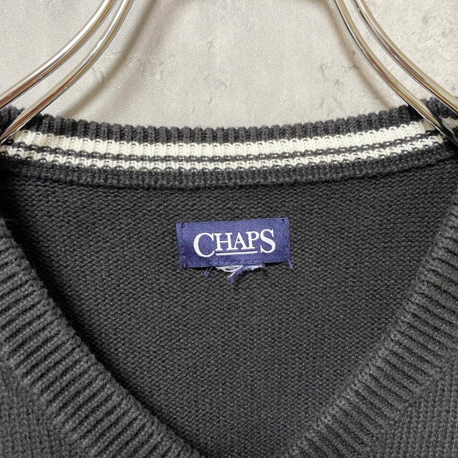 古着 used CHAPS チャップス ワンポイント刺繍ニットベスト Vネック 黒 ブラック シンプル ノームコア - 画像 (4)
