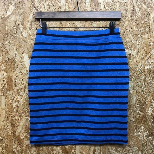 COMME CA ISM コムサイズム Mサイズ レディース コクーンスカート 裏地付き ボーダー ストレッチ ひざ上丈 ブルウー×ブラック 青×黒 - 画像 (3)