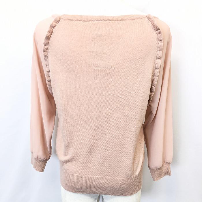 Wendine 薄手 ニット セーター シフォンスリーブ 飾りストーン 長袖 アクリル×ナイロン×アンゴラ F ベイクドピンク レディース