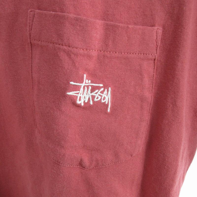 STUSSY ステューシー Tシャツ 半袖 ポケット ロゴ 刺繍 レッド ピンク系 M 株式会社ジャック トップス メンズ - 画像 (3)