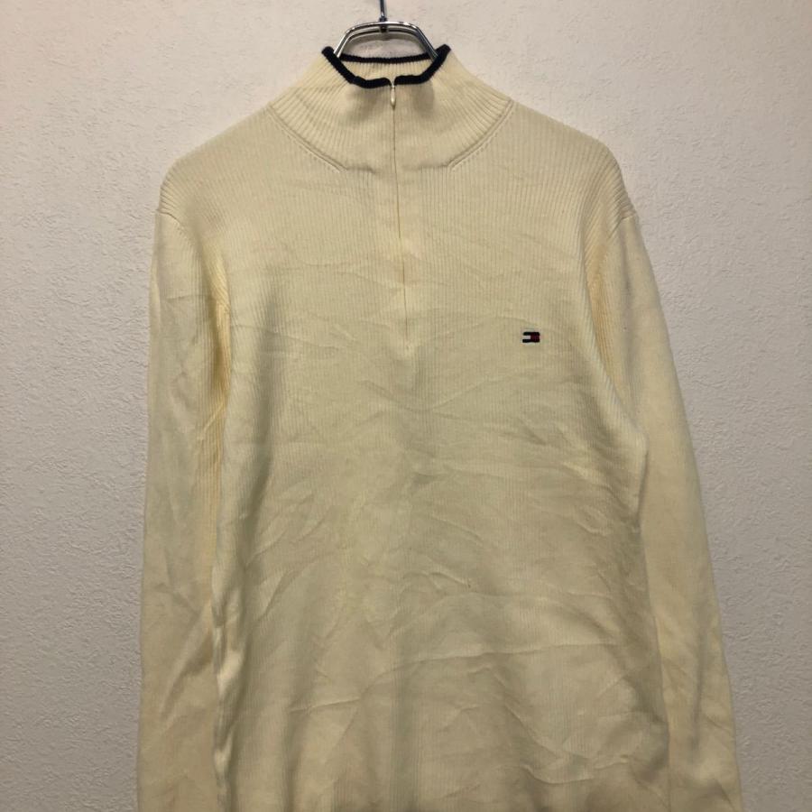 TOMMY HILFIGER 混紡 ニット セーター L ホワイト ネイビー トミーヒルフィガー コットン ハーフジップ 古着卸 アメリカ仕入 a510-6488