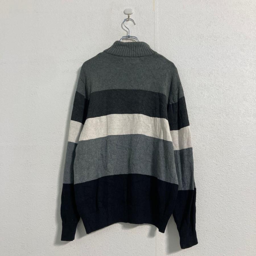 U.S. POLO ASSN. コットン ボーダー ニット セーター L グレー ホワイト ブラック ハーフジップ 古着卸 アメリカ仕入 a512-5868 - 画像 (3)