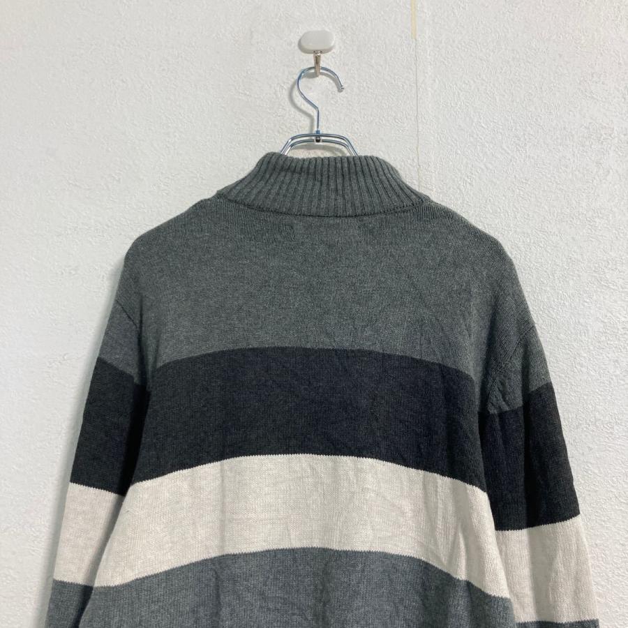 U.S. POLO ASSN. コットン ボーダー ニット セーター L グレー ホワイト ブラック ハーフジップ 古着卸 アメリカ仕入 a512-5868 - 画像 (4)