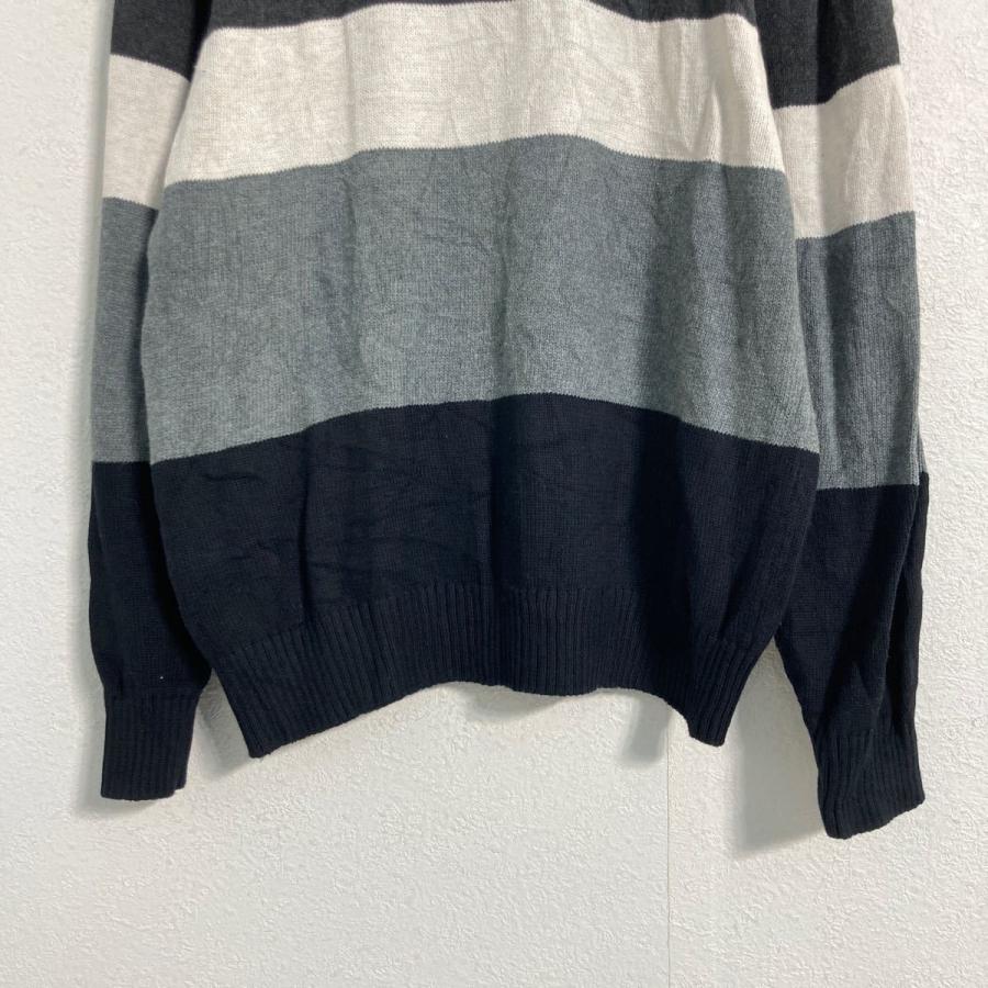U.S. POLO ASSN. コットン ボーダー ニット セーター L グレー ホワイト ブラック ハーフジップ 古着卸 アメリカ仕入 a512-5868 - 画像 (5)