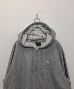 adidas ロゴ スウェット パーカー M アディダス グレー シルバー 刺繍 フルジップ ポケット 裏起毛 古着卸 アメリカ仕入 a603-6427