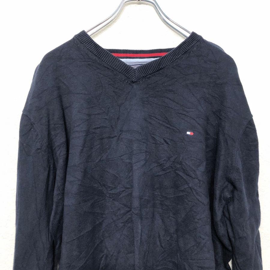 TOMMY HILFIGER コットン ニット セーター トミーヒルフィガー XXL ネイビー ビッグサイズVネック 古着卸 アメリカ仕入 a605-8251