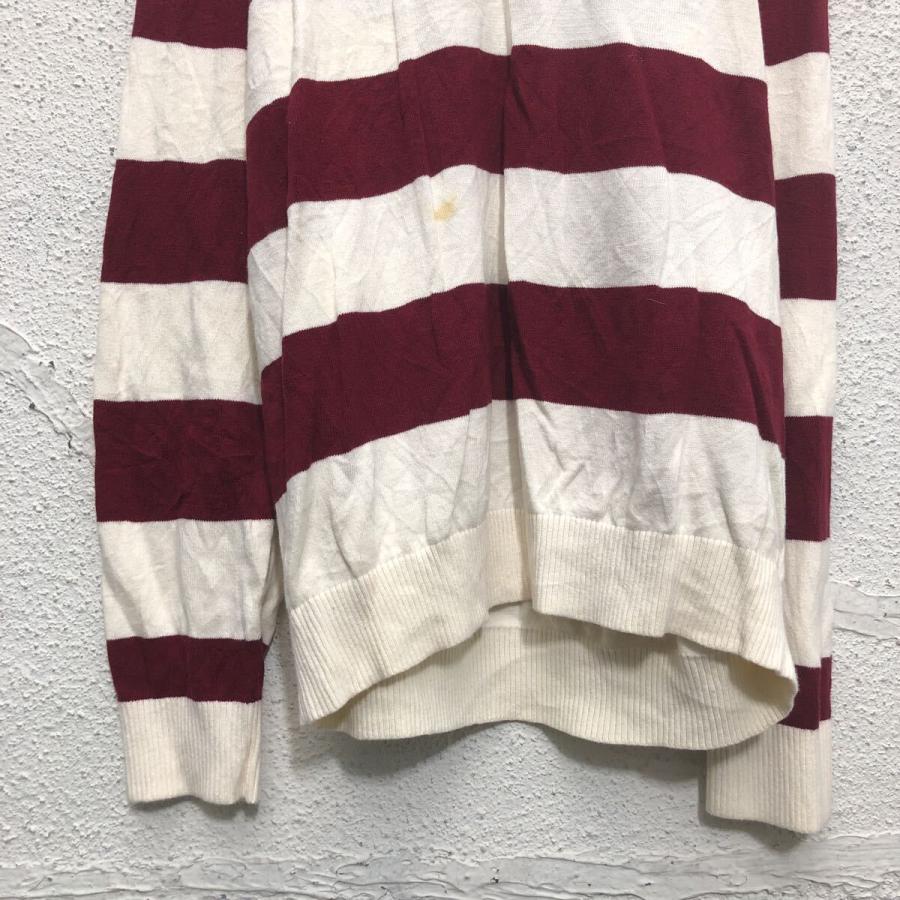 TOMMY HILFIGER コットン ニット セーター トミーヒルフィガー L ホワイト レッド ボーダー Vネック 古着卸 アメリカ仕入 a605-8335 - 画像 (2)