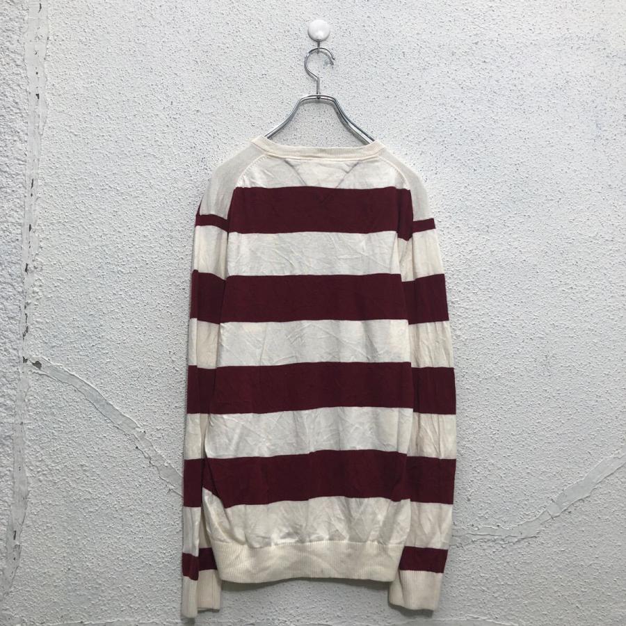 TOMMY HILFIGER コットン ニット セーター トミーヒルフィガー L ホワイト レッド ボーダー Vネック 古着卸 アメリカ仕入 a605-8335 - 画像 (3)