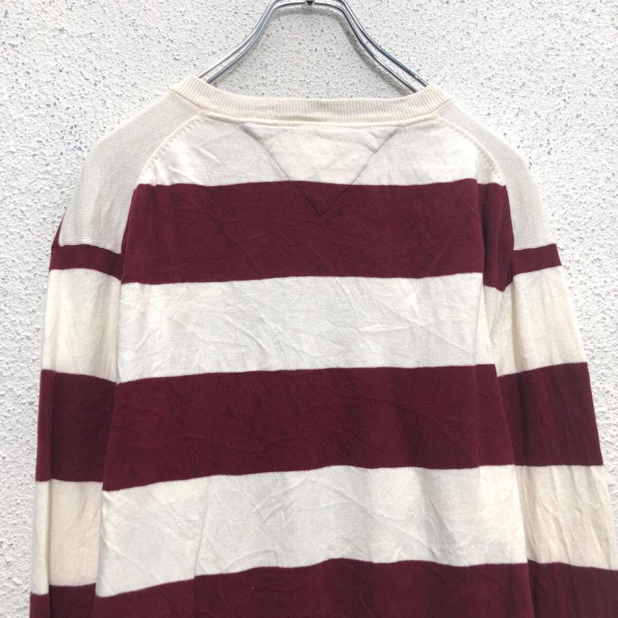 TOMMY HILFIGER コットン ニット セーター トミーヒルフィガー L ホワイト レッド ボーダー Vネック 古着卸 アメリカ仕入 a605-8335 - 画像 (4)